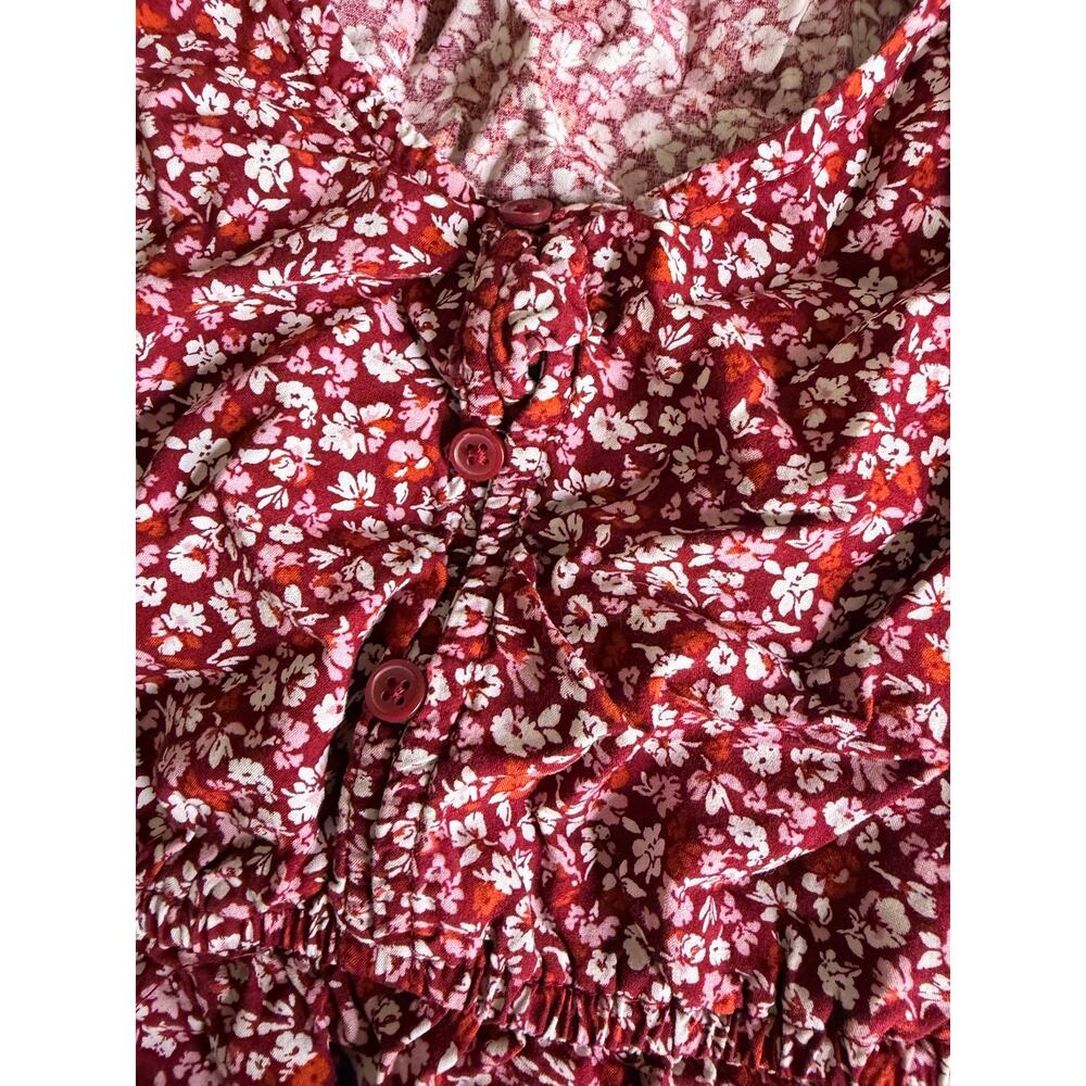 Thereabouts Girls Burgundy Floral Ruffle Boho Dress Size 10/12 M - Picture 5 of 5